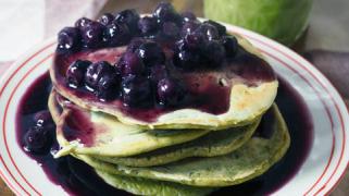 Blueberry Matcha Pancakes
