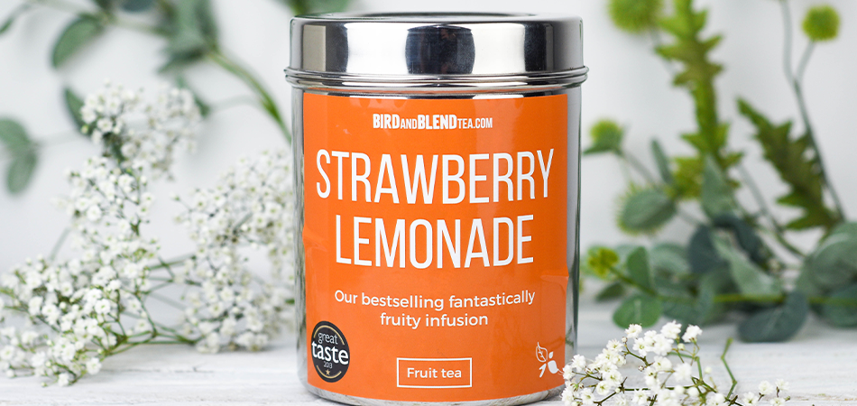 Bird & Blend Strawberry Lemonade Tea Tin, fruit infused and caffeine-free